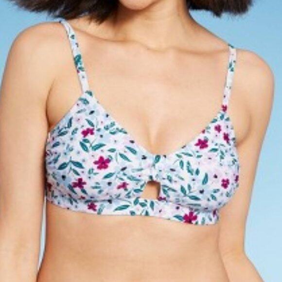 Kona Sol Bikini Top Floral Knot Front Purple S Plant Swimsuit Beach Keyhole Pool - Picture 1 of 12